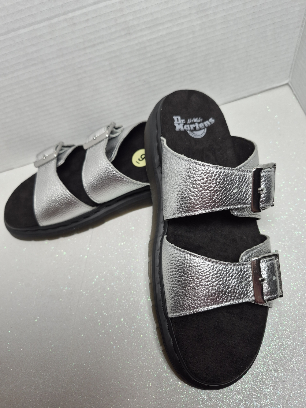 Dr. Martens Josef Platform Silver Two-Buckle Slide Sandals Womans 10